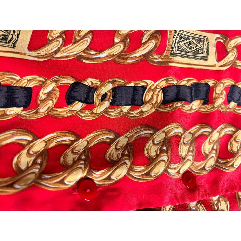 Vintage Red Baroque Chain Print Blouse Size 4 90s - Picture 2 of 7